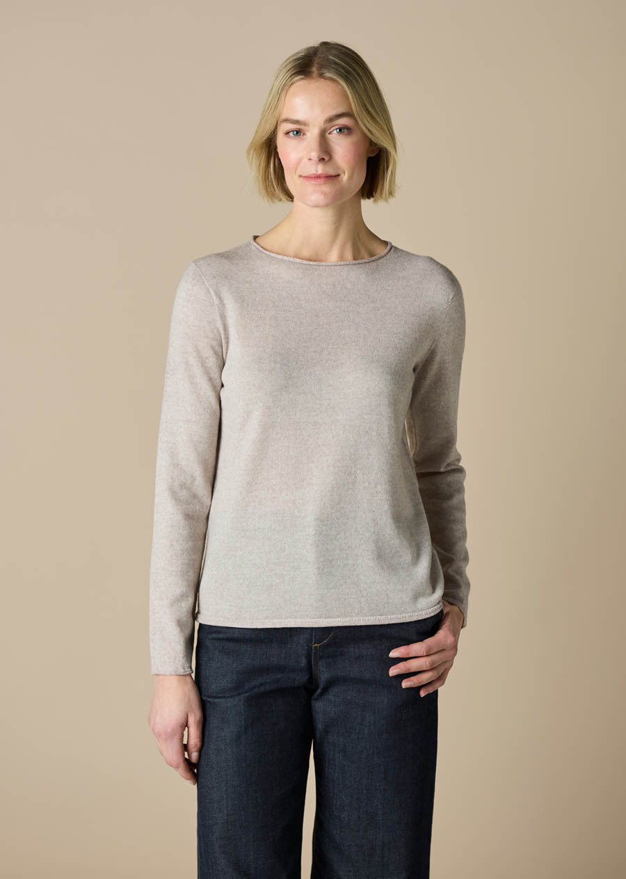 UIMI - Phoebe Fine Australian Merino Wool Jersey Crew Top - Mushroom