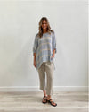 Rustic Linen ‘Bella’ Elasticated Sleeves Top - Pastel Blue/Natural