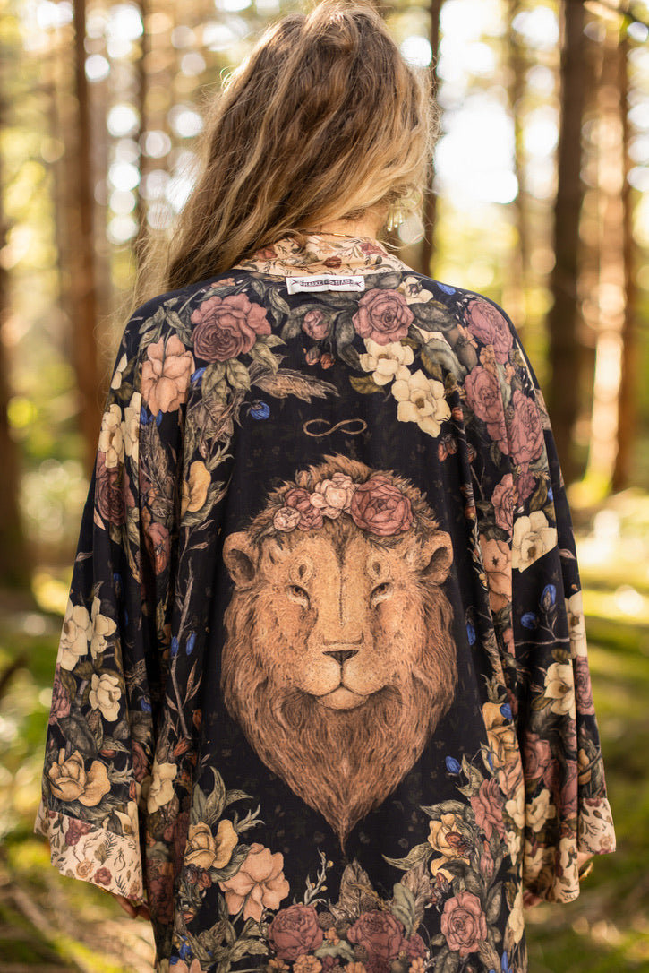Market Of Stars - Lionheart - Opera Duster Kimono Robe - Botanicals & Narnia Inspired Print