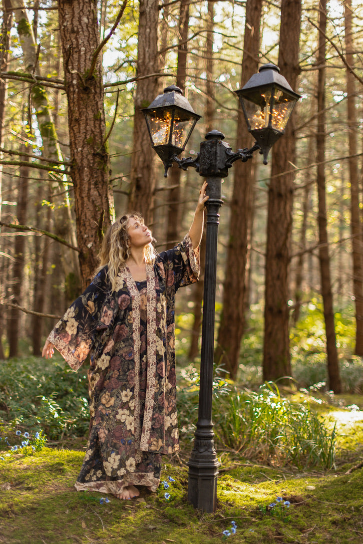 Market Of Stars - Lionheart - Opera Duster Kimono Robe - Botanicals & Narnia Inspired Print
