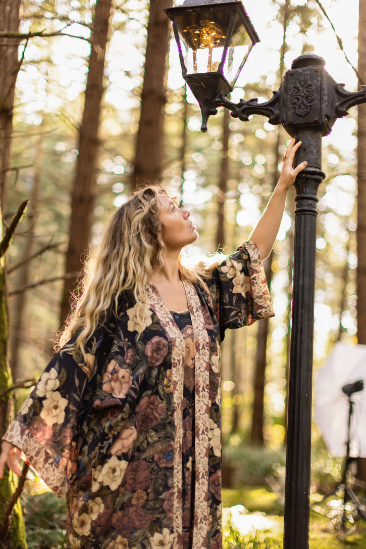 Market Of Stars - Lionheart - Opera Duster Kimono Robe - Botanicals & Narnia Inspired Print