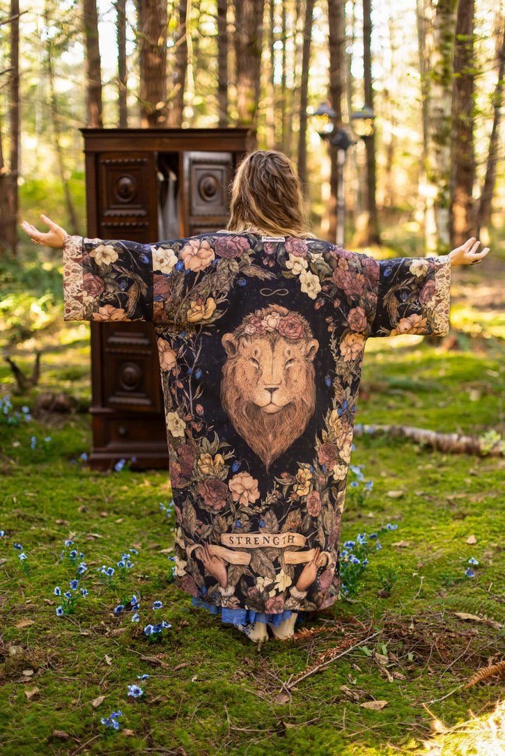 Market Of Stars - Lionheart - Opera Duster Kimono Robe - Botanicals & Narnia Inspired Print