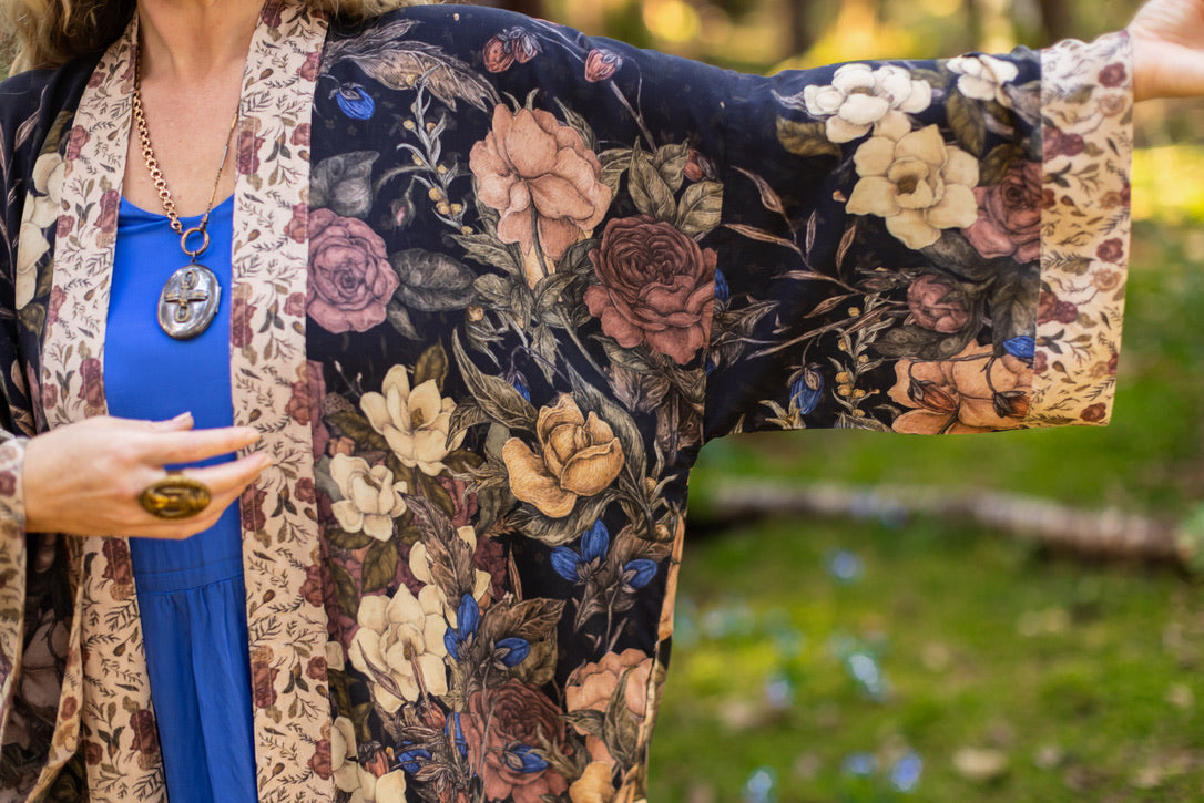 Market Of Stars - Lionheart - Opera Duster Kimono Robe - Botanicals & Narnia Inspired Print