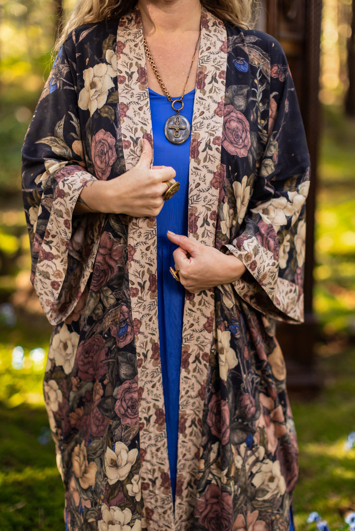 Market Of Stars - Lionheart - Opera Duster Kimono Robe - Botanicals & Narnia Inspired Print