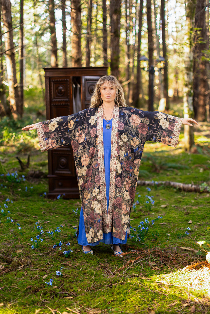 Market Of Stars - Lionheart - Opera Duster Kimono Robe - Botanicals & Narnia Inspired Print