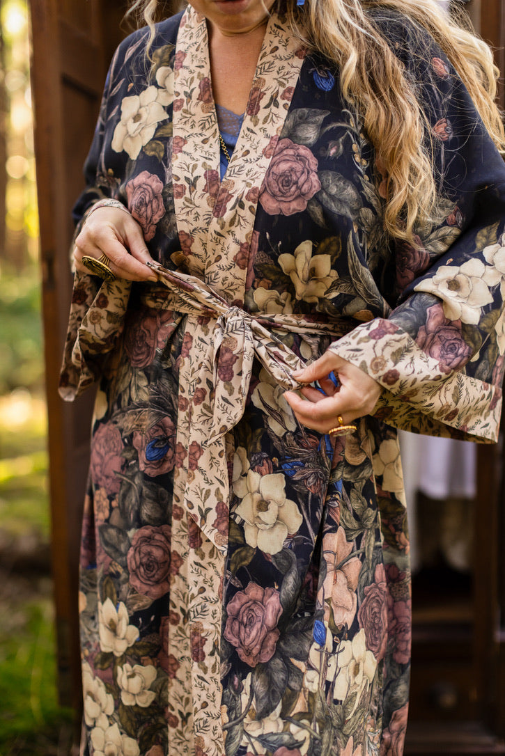 Market Of Stars - Lionheart - Opera Duster Kimono Robe - Botanicals & Narnia Inspired Print