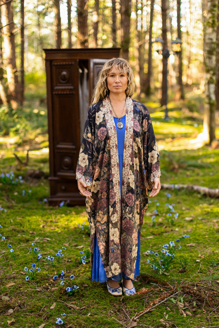 Market Of Stars - Lionheart - Opera Duster Kimono Robe - Botanicals & Narnia Inspired Print
