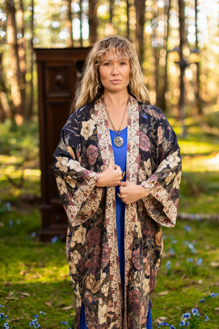 Market Of Stars - Lionheart - Opera Duster Kimono Robe - Botanicals & Narnia Inspired Print