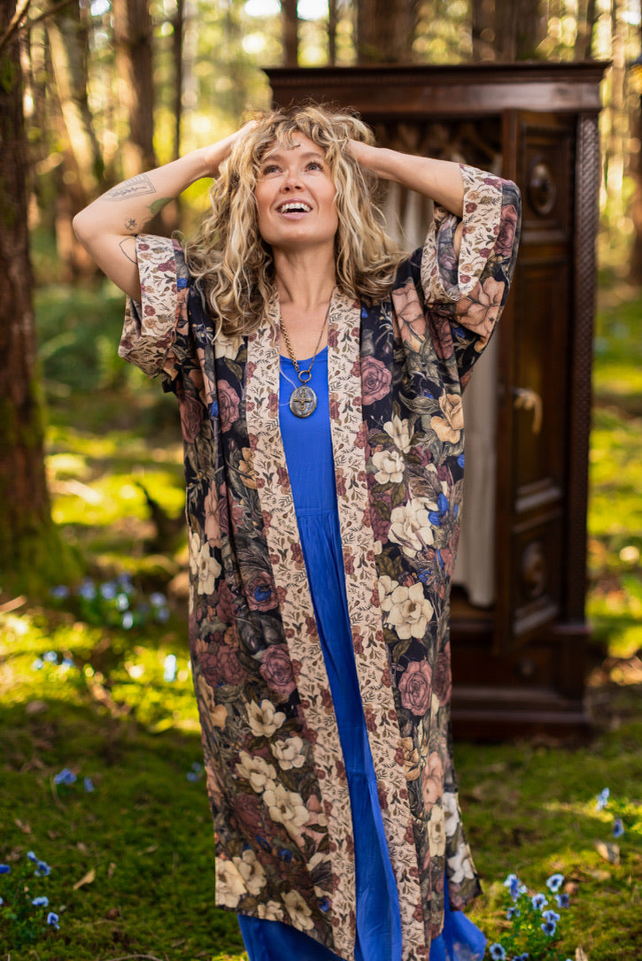 Market Of Stars - Lionheart - Opera Duster Kimono Robe - Botanicals & Narnia Inspired Print