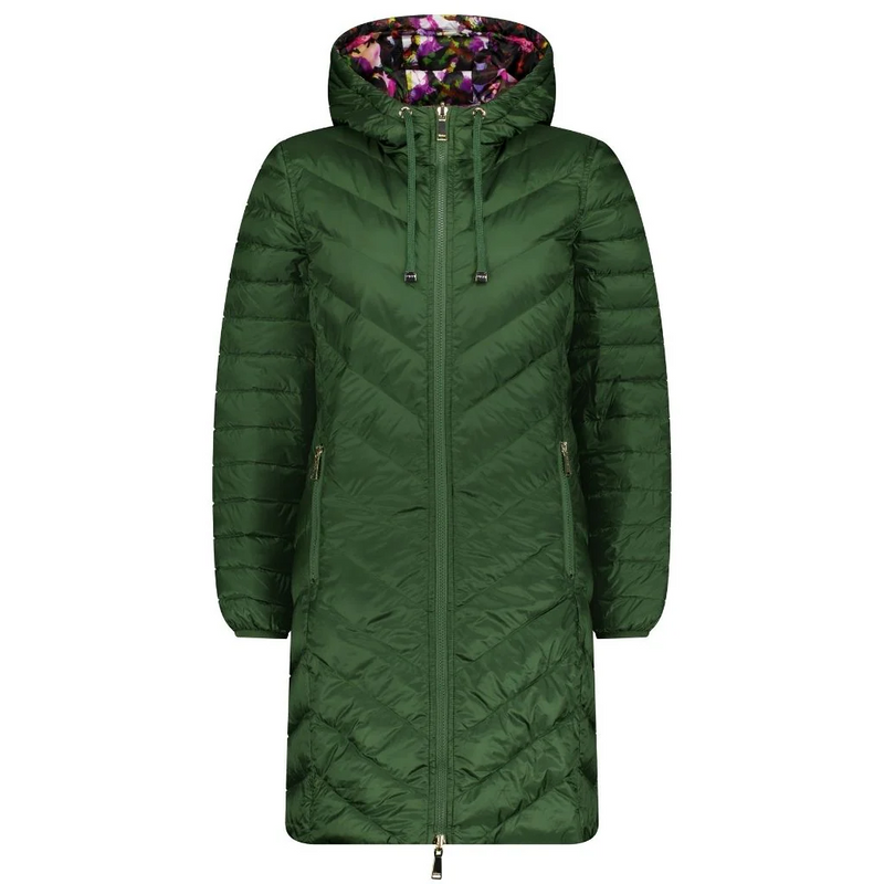 MOKE ‘Arnie’ Women’s 90/10 Reversible Down Coat - Cypress/ Purple Fleur