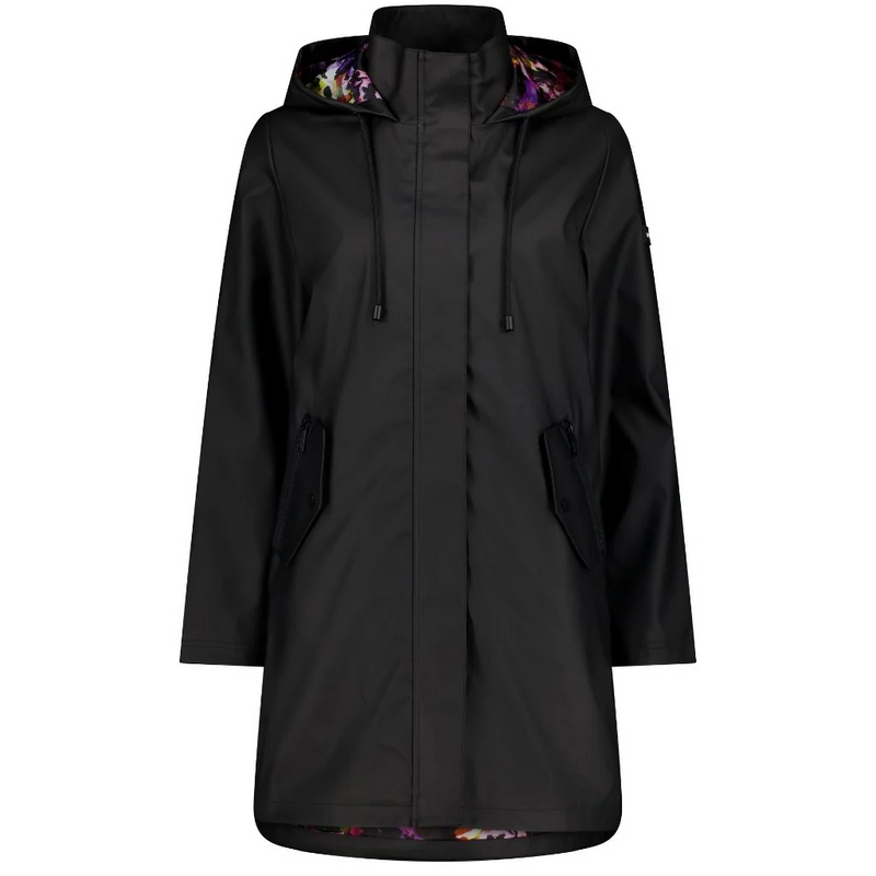 MOKE ‘Billie’ Women’s PU Coated Waterproof Raincoat - Black/ Purple Fleur