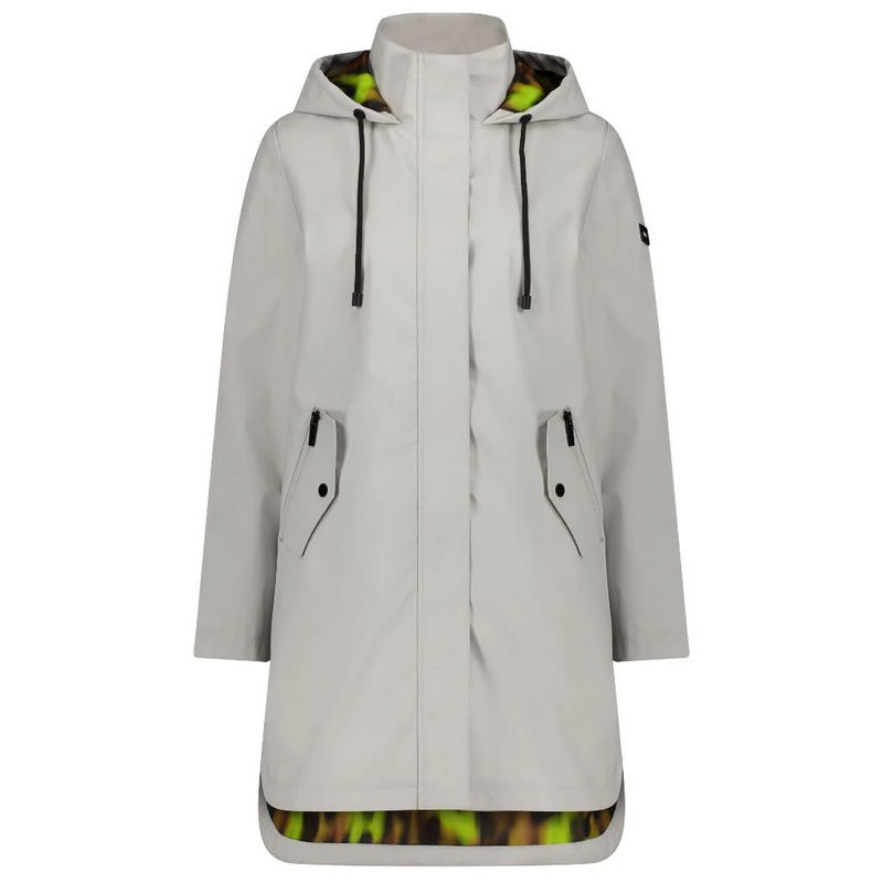 MOKE ‘Billie’ Women’s PU Coated Waterproof Raincoat - Ice crystal w Big Cat Blur