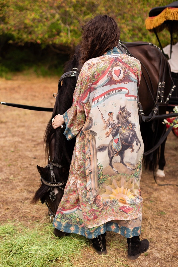 Market Of Stars - Love Revolution - Opera Duster Kimono Robe - Sun, Horse & Florals