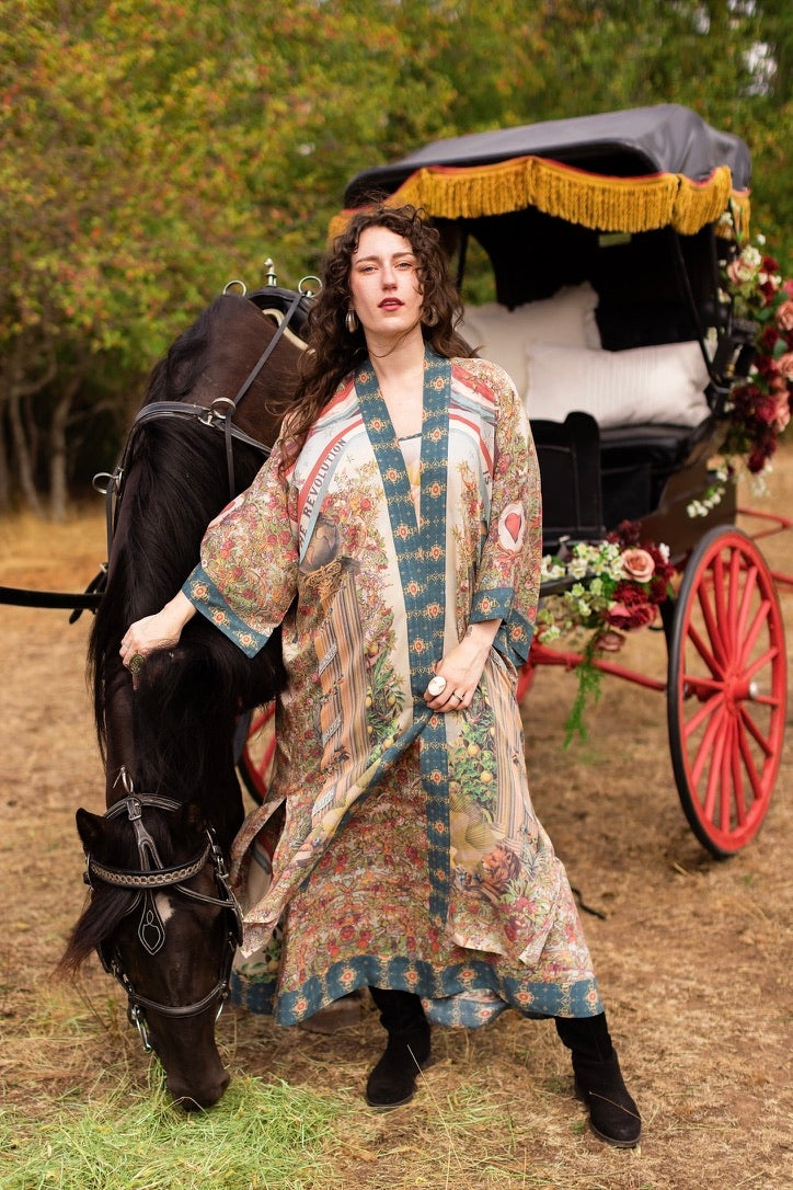 Market Of Stars - Love Revolution - Opera Duster Kimono Robe - Sun, Horse & Florals