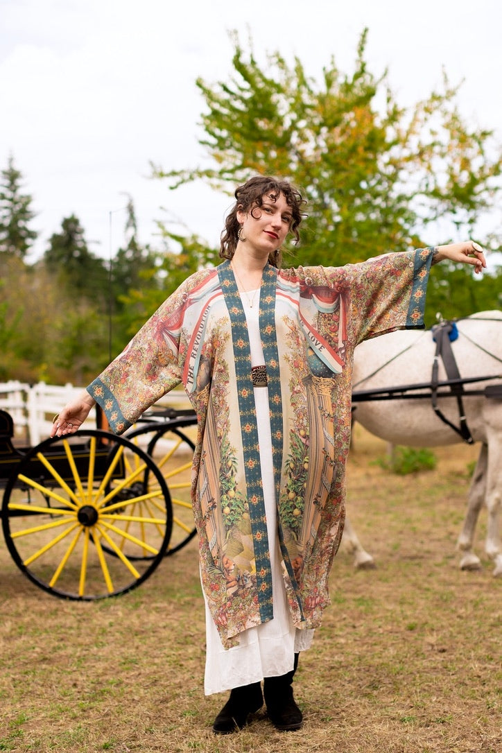 Market Of Stars - Love Revolution - Opera Duster Kimono Robe - Sun, Horse & Florals
