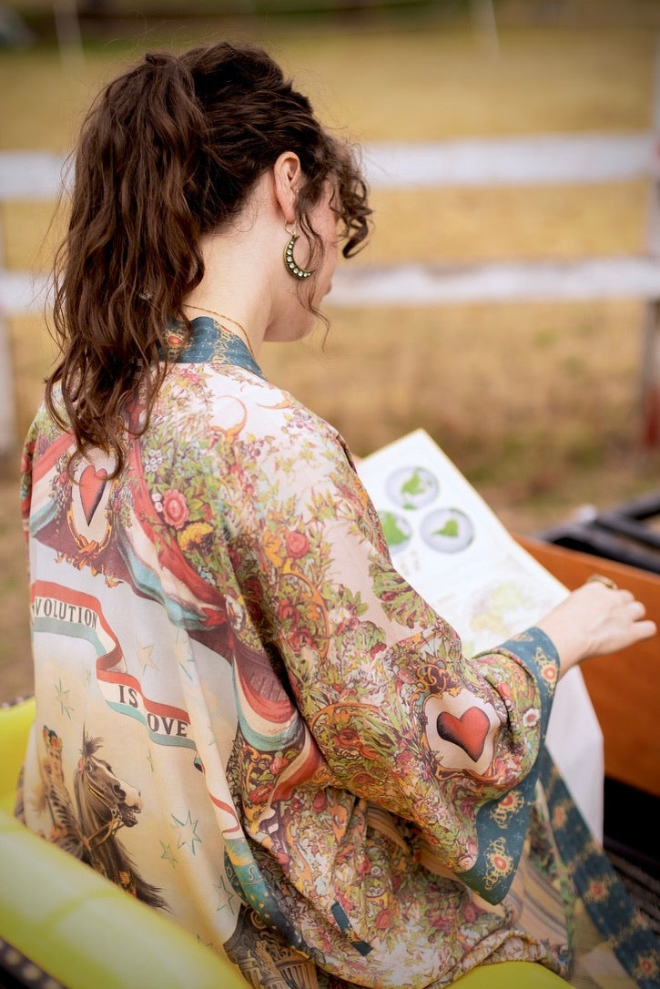 Market Of Stars - Love Revolution - Opera Duster Kimono Robe - Sun, Horse & Florals