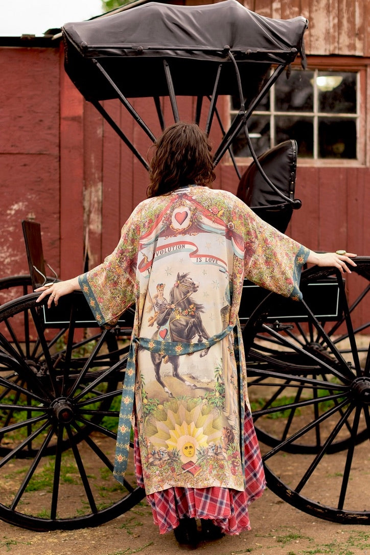 Market Of Stars - Love Revolution - Opera Duster Kimono Robe - Sun, Horse & Florals