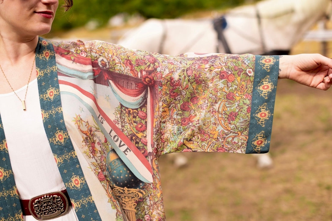 Market Of Stars - Love Revolution - Opera Duster Kimono Robe - Sun, Horse & Florals