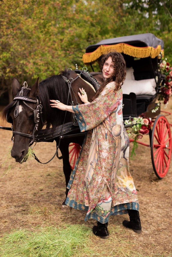 Market Of Stars - Love Revolution - Opera Duster Kimono Robe - Sun, Horse & Florals