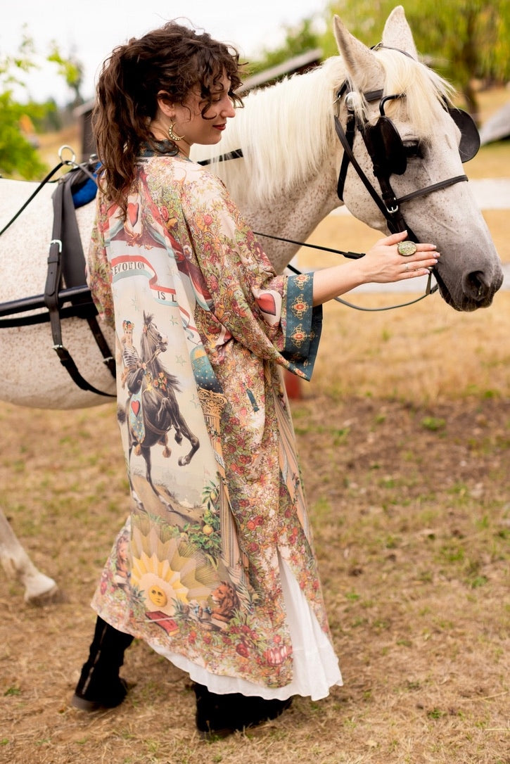 Market Of Stars - Love Revolution - Opera Duster Kimono Robe - Sun, Horse & Florals