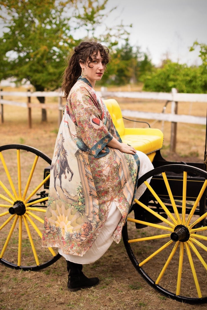 Market Of Stars - Love Revolution - Opera Duster Kimono Robe - Sun, Horse & Florals