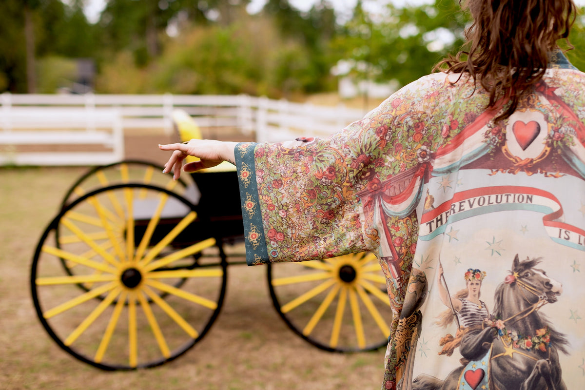 Market Of Stars - Love Revolution - Opera Duster Kimono Robe - Sun, Horse & Florals