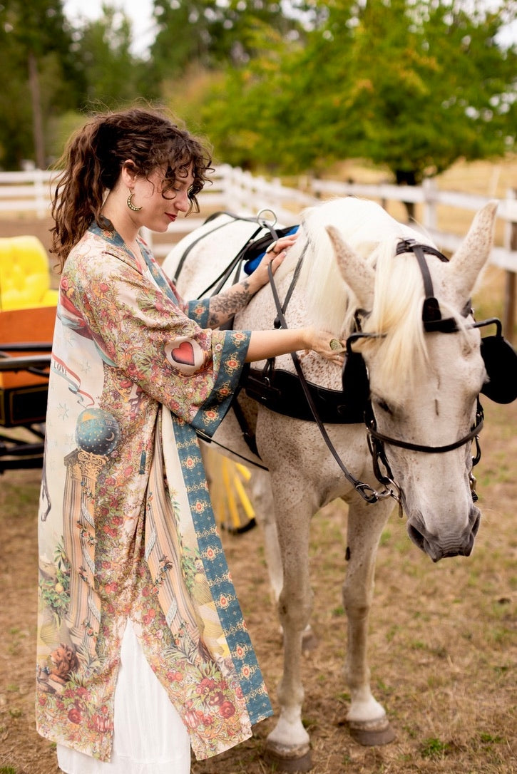 Market Of Stars - Love Revolution - Opera Duster Kimono Robe - Sun, Horse & Florals