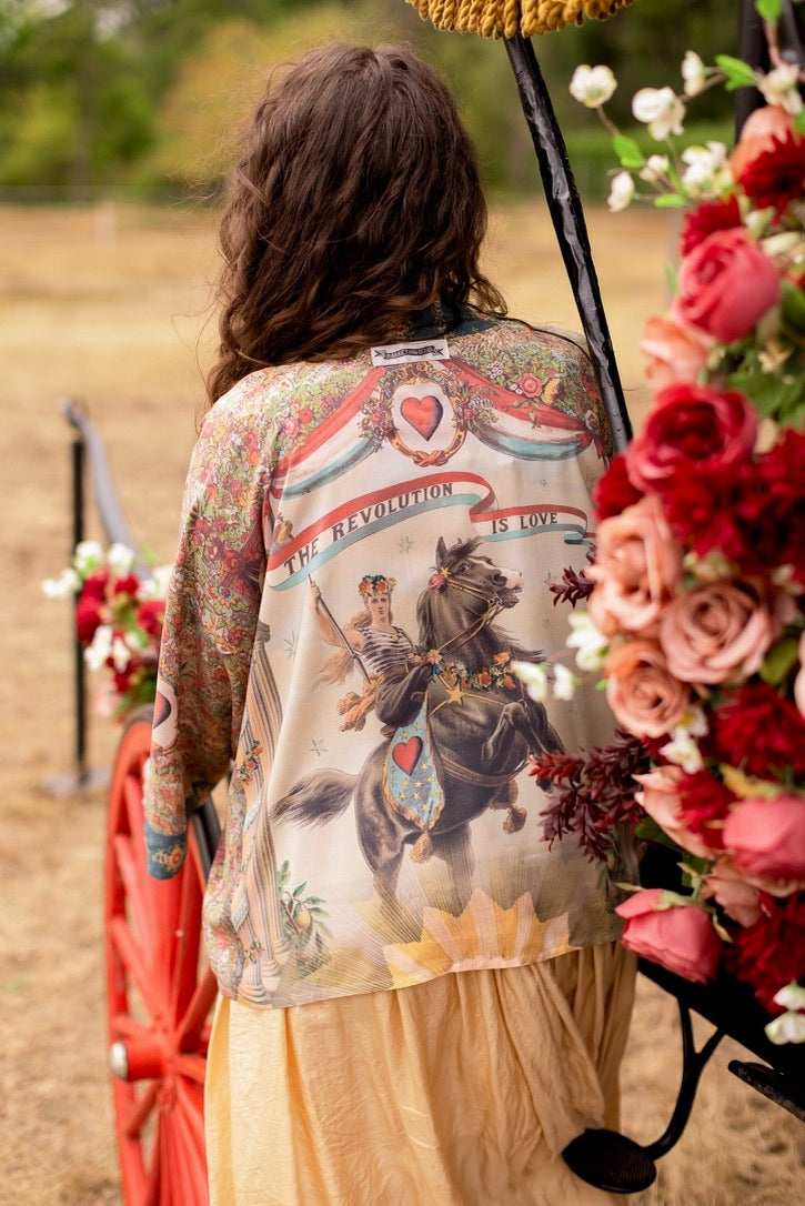 Market Of Stars - Love Revolution - Pixie Duster Crop Kimono - Sun, Horse & Florals