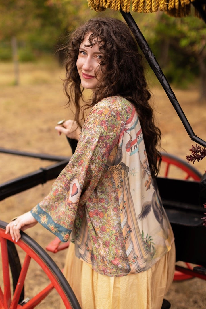 Market Of Stars - Love Revolution - Pixie Duster Crop Kimono - Sun, Horse & Florals