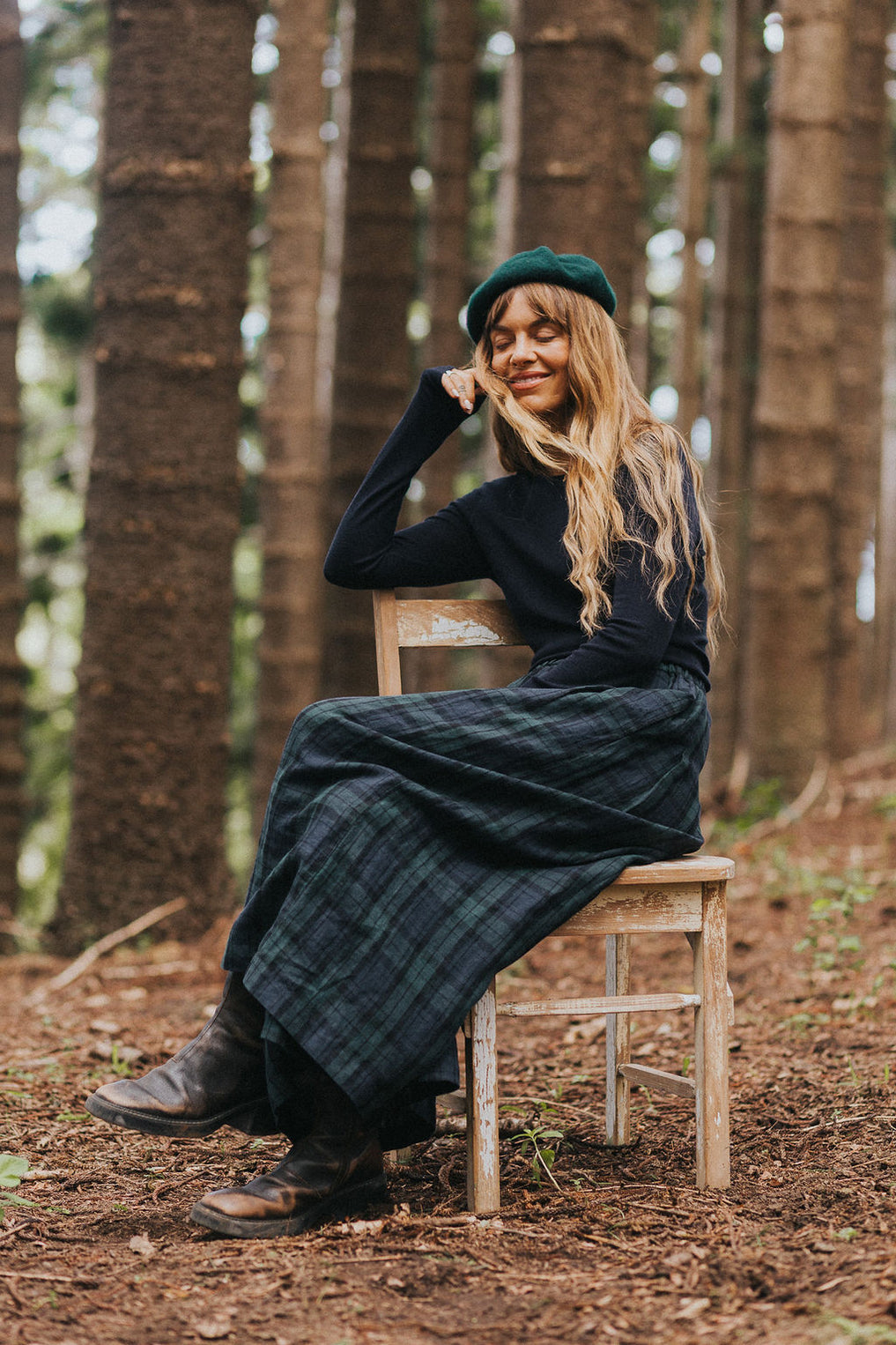 Montaigne - Freya - French Linen Tartan Culottes Pants - Blue/Green