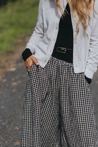 Montaigne - Eadie - Relaxed Fit Linen Pants - Gingham