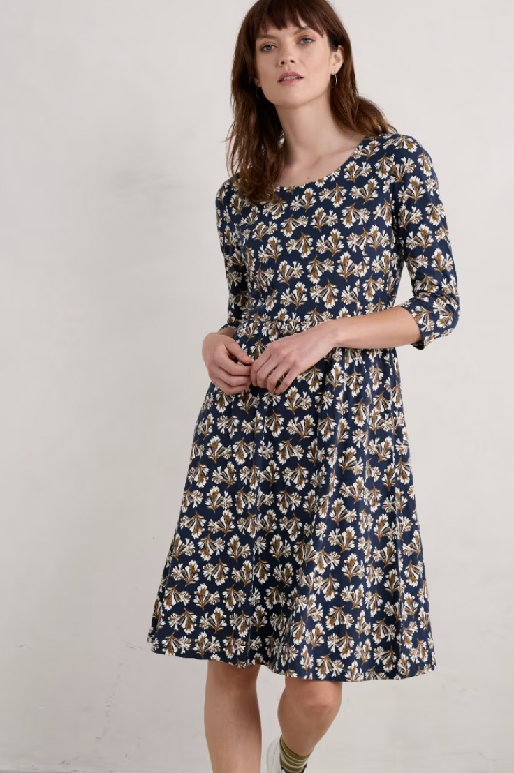 Seasalt Cornwall 3/4 ‘Enor’ Dress - Printed Seaweed Maritime - LAST ONE - Size 10