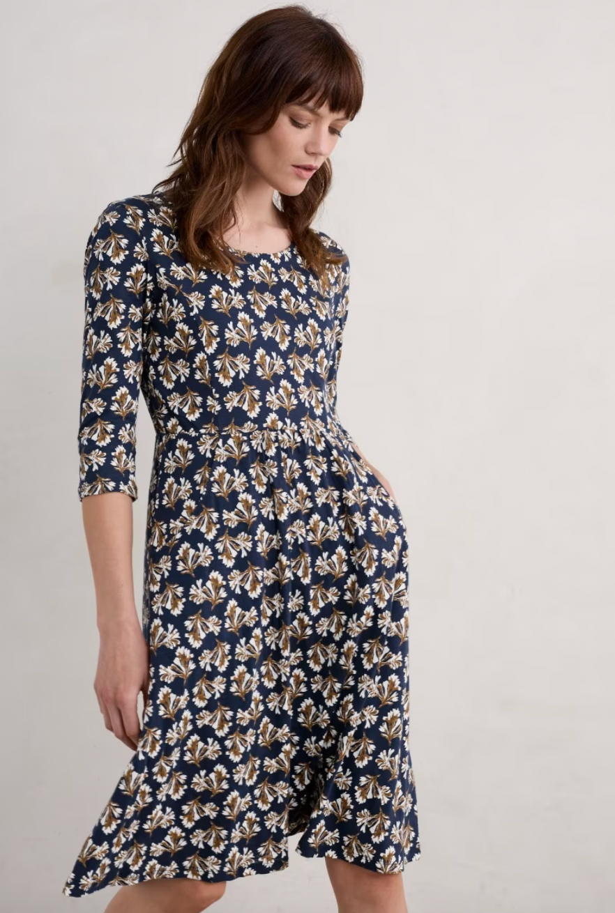 Seasalt Cornwall 3/4 ‘Enor’ Dress - Printed Seaweed Maritime - LAST ONE - Size 10