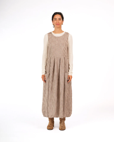 Montaigne - Sartene - French Linen Dress - Tiny Brown Gingham