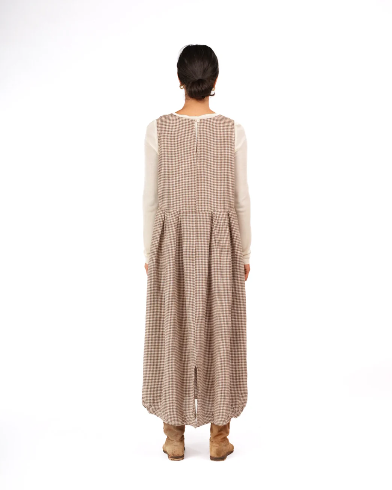 Montaigne - Sartene - French Linen Dress - Tiny Brown Gingham