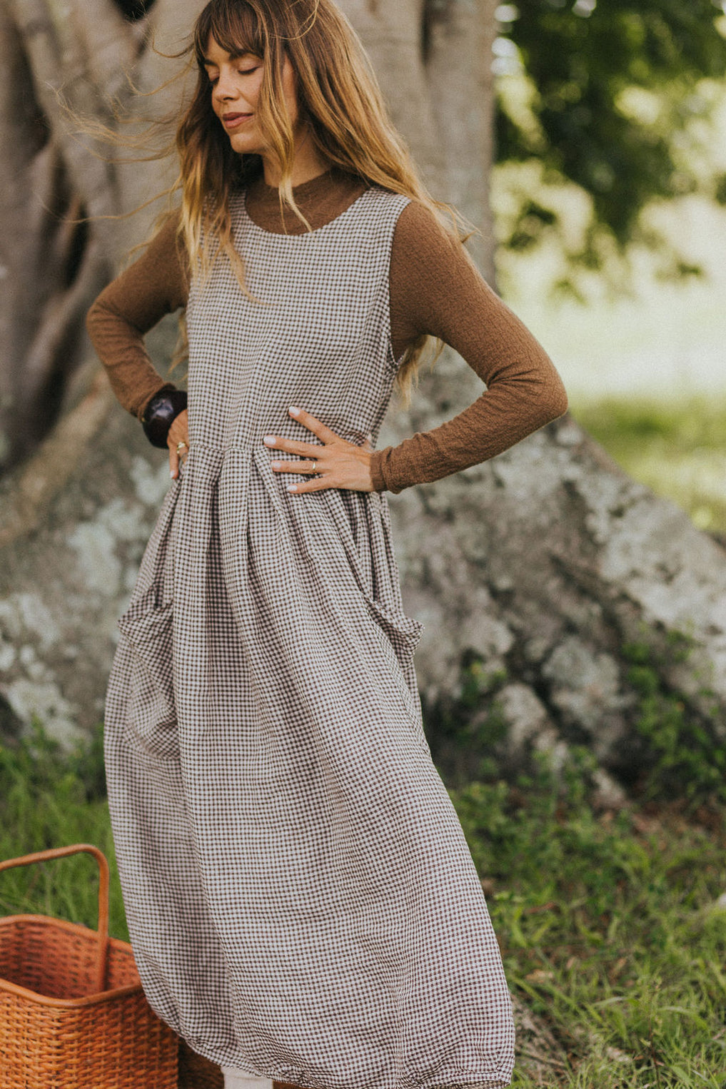 Montaigne - Sartene - French Linen Dress - Tiny Brown Gingham
