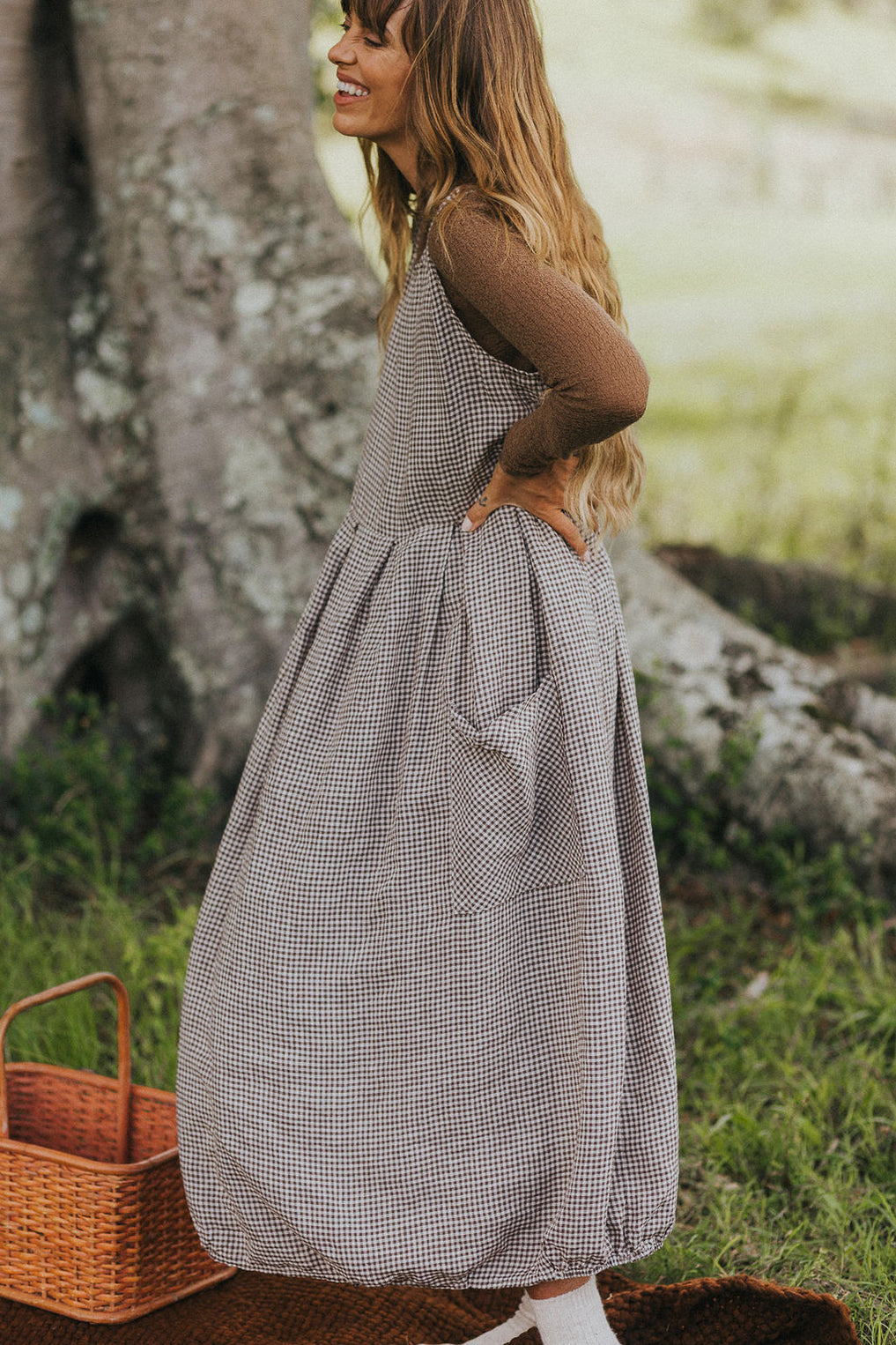 Montaigne - Sartene - French Linen Dress - Tiny Brown Gingham
