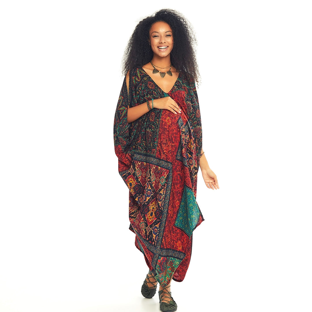 Nomad Tapestr - Patterned Low Back Bohemian Summer Dress - Black/Teal