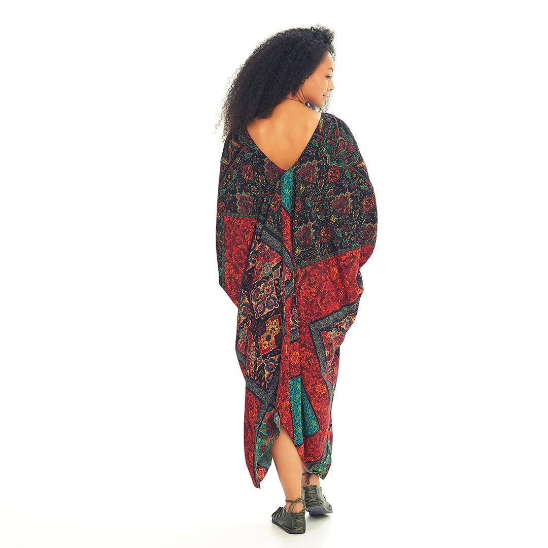 Nomad Tapestr - Patterned Low Back Bohemian Summer Dress - Black/Teal