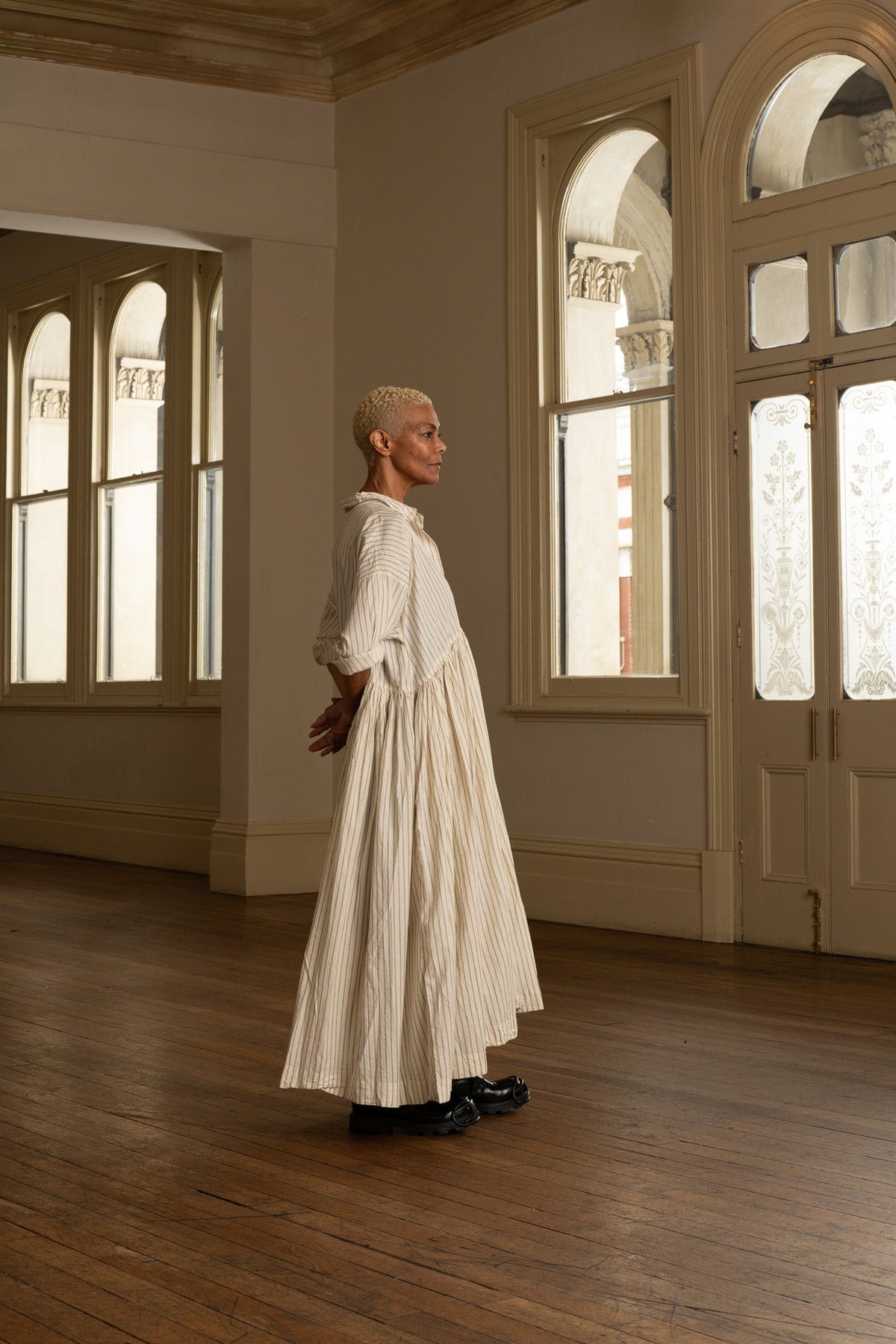 Meg By Design - Edith - Paper Cotton Long Dress - Cream Ticking