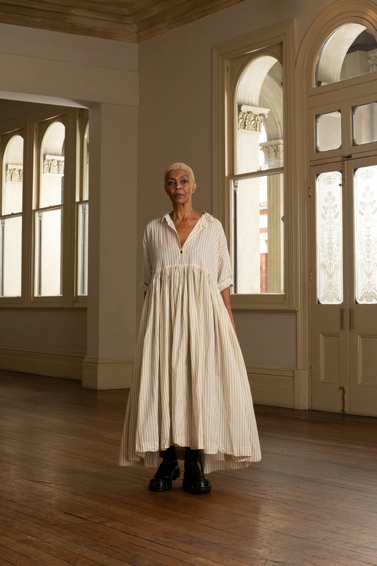 Meg By Design - Edith - Paper Cotton Long Dress - Cream Ticking