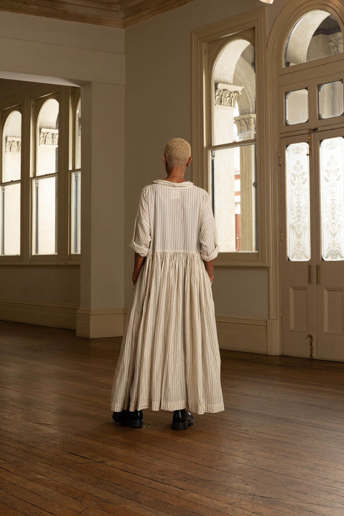 Meg By Design - Edith - Paper Cotton Long Dress - Cream Ticking