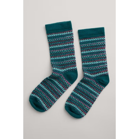 Seasalt Cornwall ‘Fair Isle’ Socks - Sea Glass Dark Jade Mix