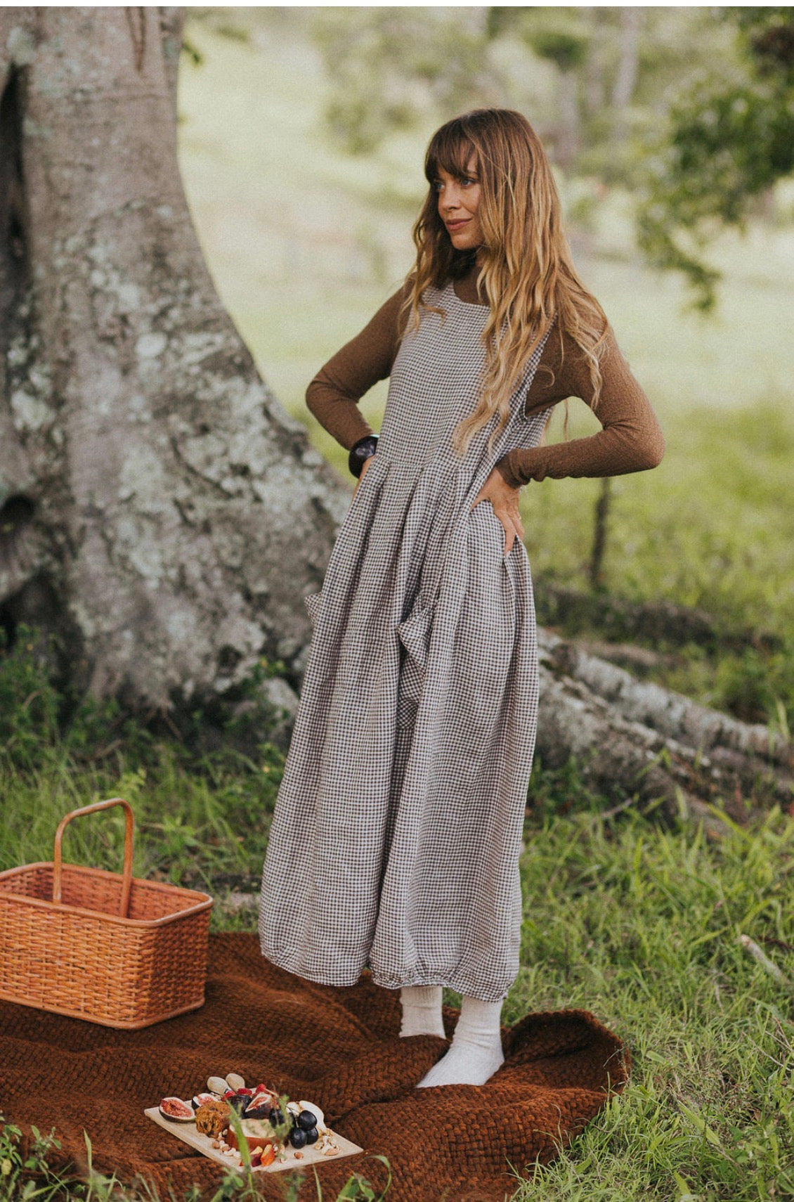 Montaigne - Sartene - French Linen Dress - Tiny Brown Gingham