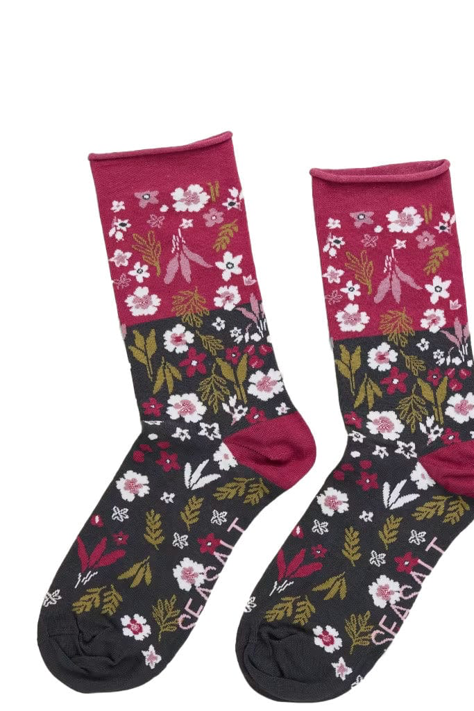 Seasalt Cornwall Womens Arty Socks - Veg Patch Floral Coal