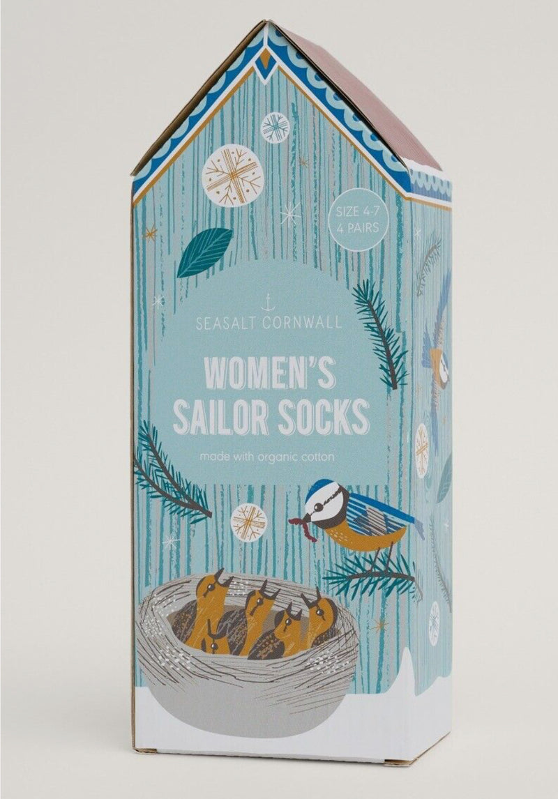 Seasalt Cornwall Women's Sailor Socks Box of 4 Birds - Redstart Mix