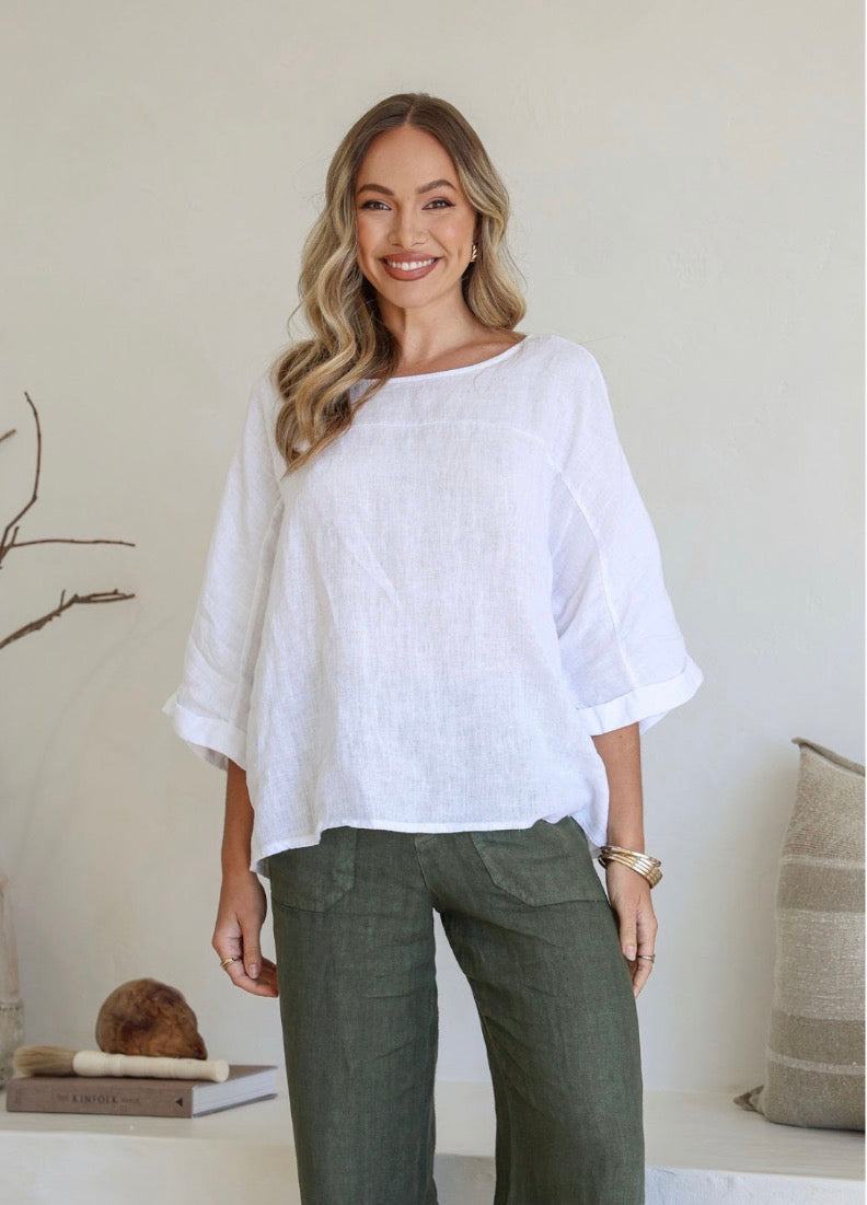 Free Angel - Gemma - Italian Linen Top - White