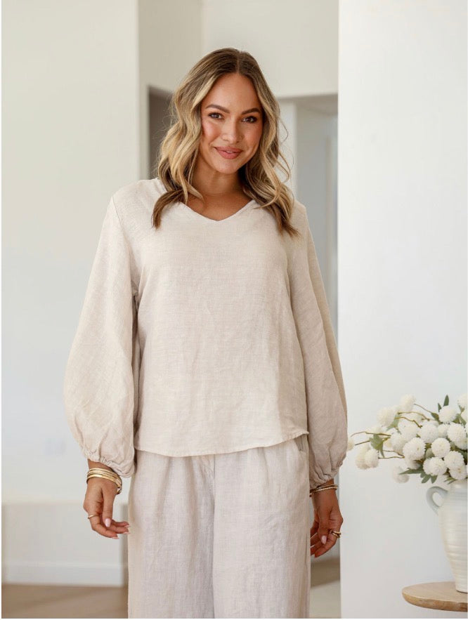 Free Angel - Giocosa - Balloon Sleeve Linen Top