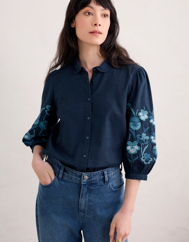 Seasalt Cornwall ‘Hope Cottage’ Embroidered Blouse - Maritime