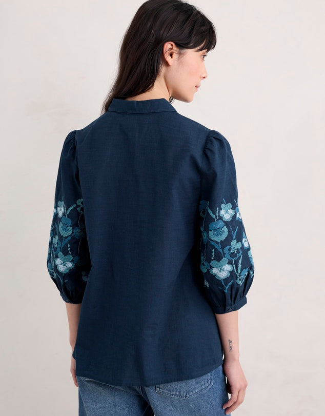 Seasalt Cornwall ‘Hope Cottage’ Embroidered Blouse - Maritime
